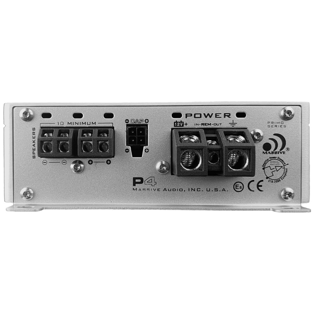 Massive P4 end panel with speaker and power terminals and ground-lift switch