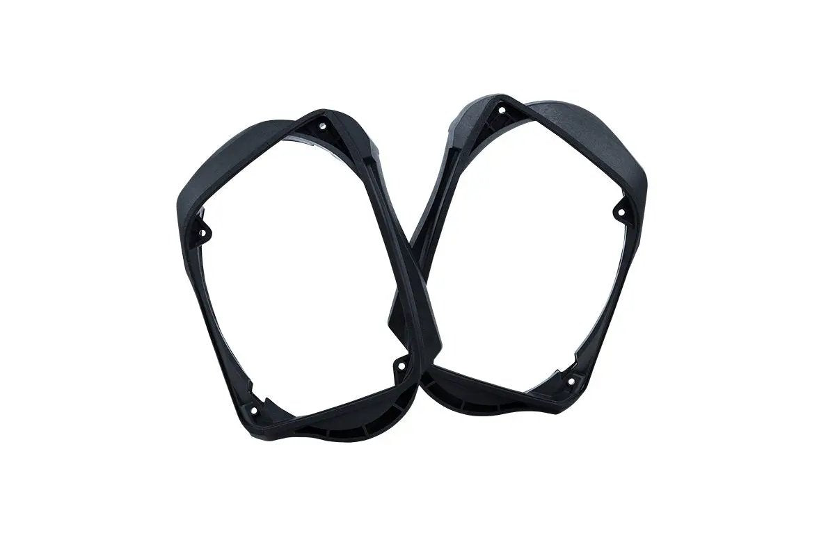 Pair of black rectangular speaker mounting frames from the Memphis saddlebag kit