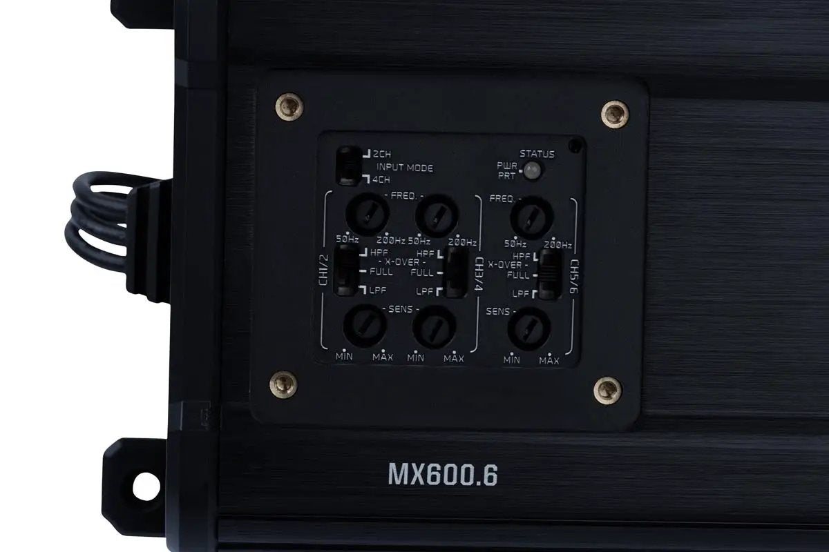 Memphis MX600.6 control panel with input-mode switch and separate crossover, frequency and sensitivity controls