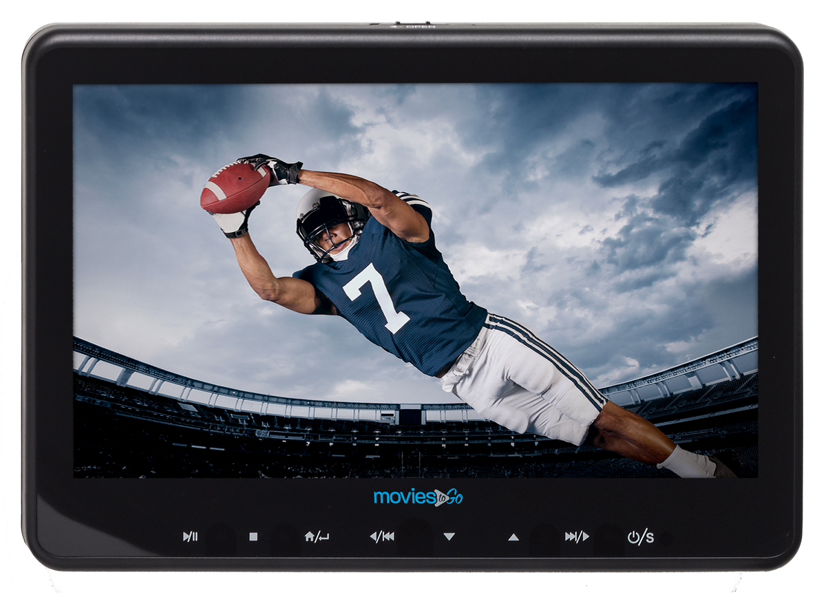 Front view of a Movies To Go screen and touch controls