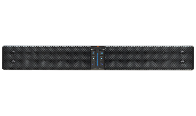 PowerBass XL-1250 sound bar, straight-on front view with illuminated controls