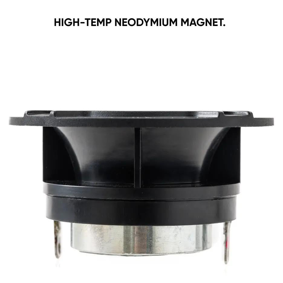 Pride horn tweeter side-view graphic highlighting its high-temperature neodymium magnet