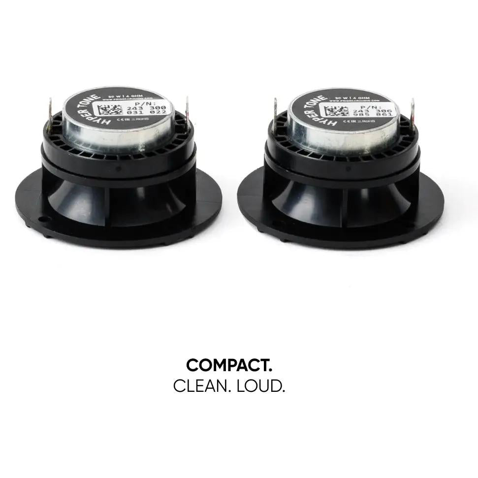 Pride Hyper Tone tweeters shown from the rear, with labeled magnets and terminals