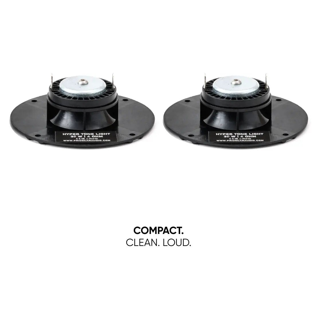 Pride Hyper Tone Light tweeter pair, rear views highlighting the compact design