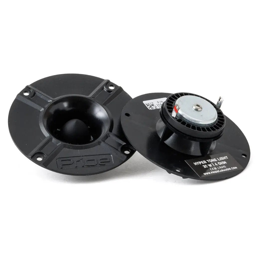 Pride Hyper Tone Light tweeter pair, angled front and rear views