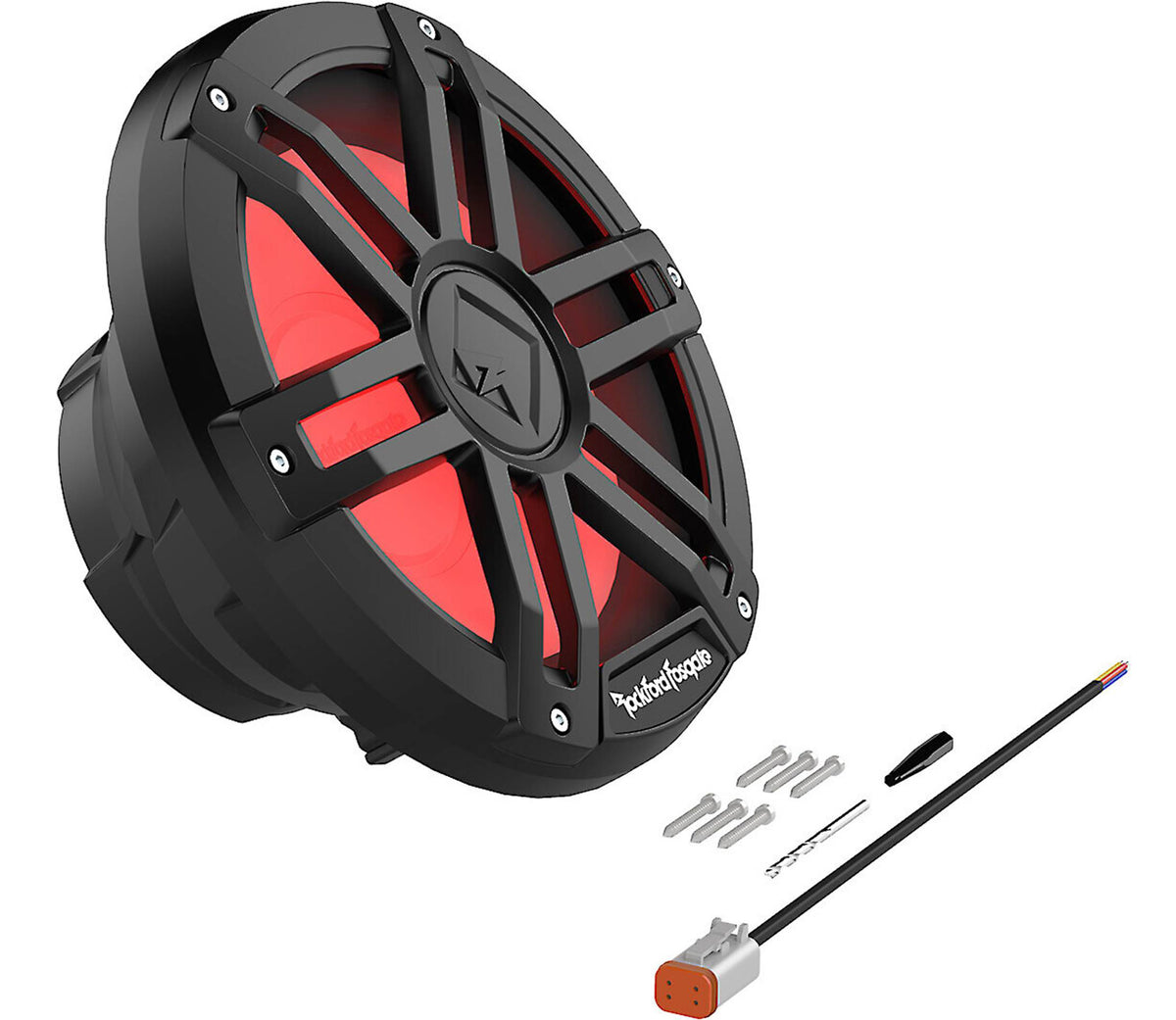 Rockford Fosgate M1D2-10B product with included accessories