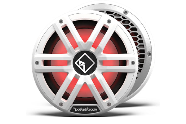 Rockford Fosgate M2D4-10I-G2 white subwoofer with alternate stainless-steel grille