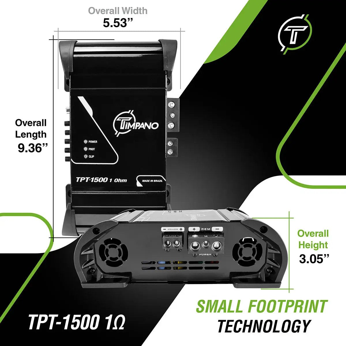 Timpano TPT-1500 amplifier dimensions: 5.53 by 9.36 inches, with a 3.05-inch height