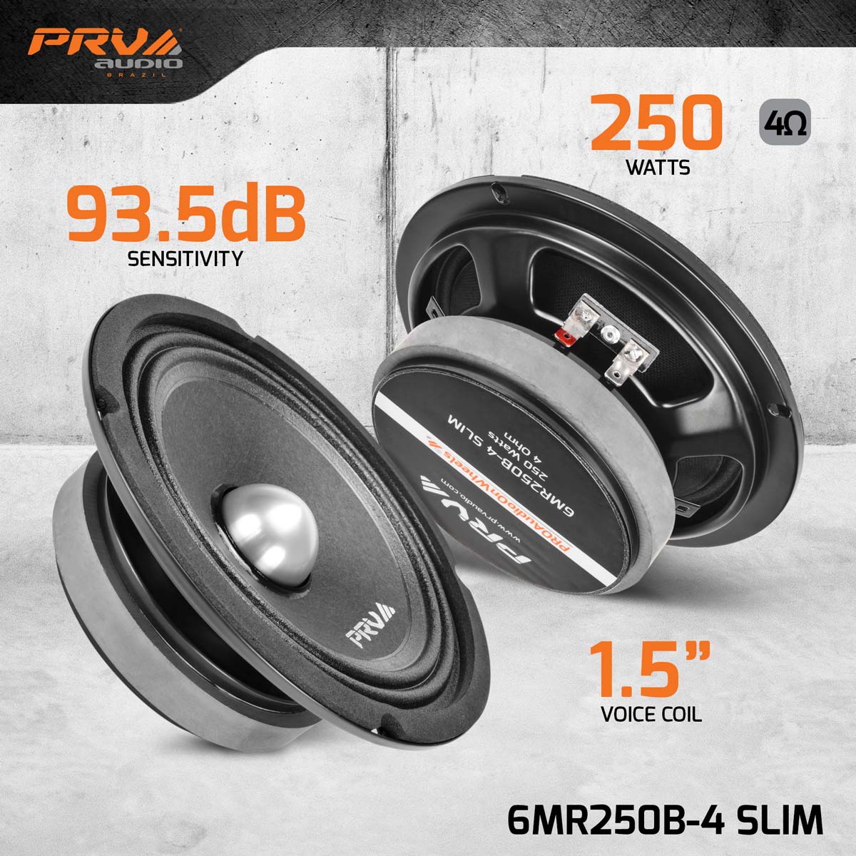 PRV Audio 6MR250B-4 SLIM 6MR250B-4-Slim-Specs-Infographic