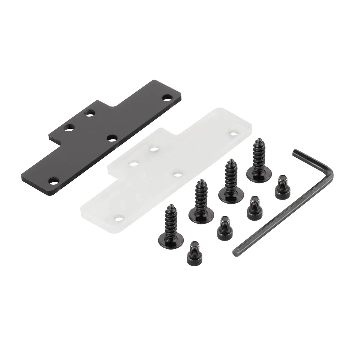 Black and translucent mounting plates, two sets of screws and a hex key