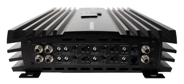 VFL Audio 2000.4 amplifier control panel with RCA inputs and outputs, gain and filter controls, and a remote port.