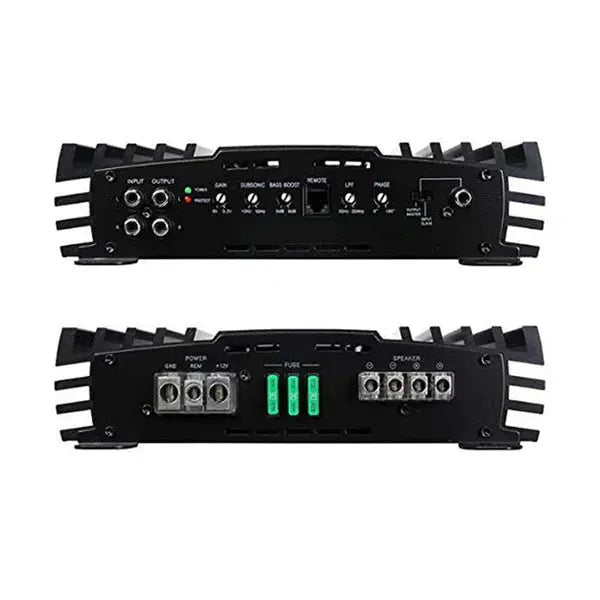 VFL Audio COMP 1K amplifier input and output panels with RCA sockets, fuses and terminals.