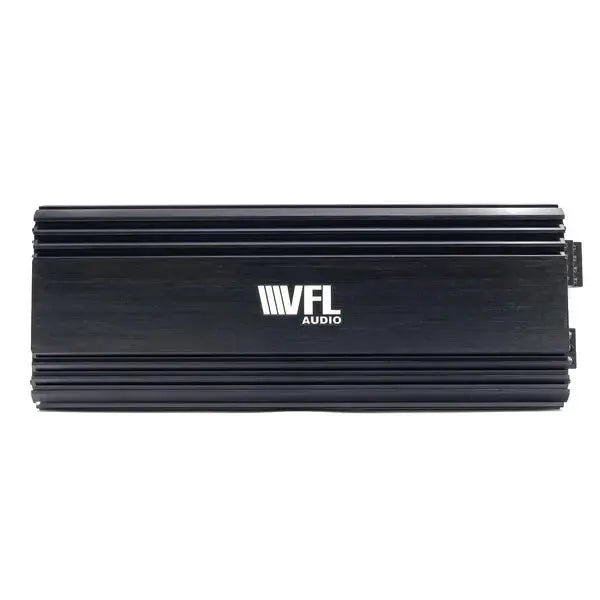 Black VFL Audio amplifier with cooling fins, top view