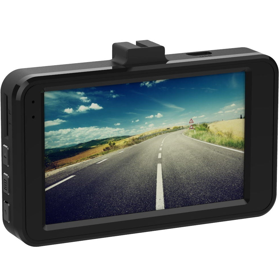 Dash camera display showing a road scene