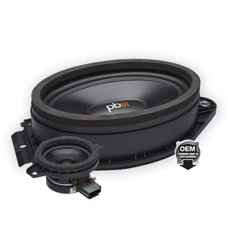 OEM direct-fit replacement car audio speaker showing proprietary mounting tabs and connector design on dark surface