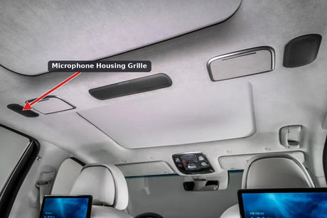 Vehicle cabin microphone and speaker system diagram showing active noise cancellation feedback loop affected by aftermarket subwoofer bass output