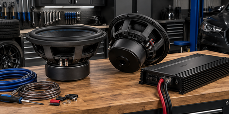 Dual voice coil subwoofer wiring diagram showing series and parallel configurations for ohm load matching with monoblock amplifier