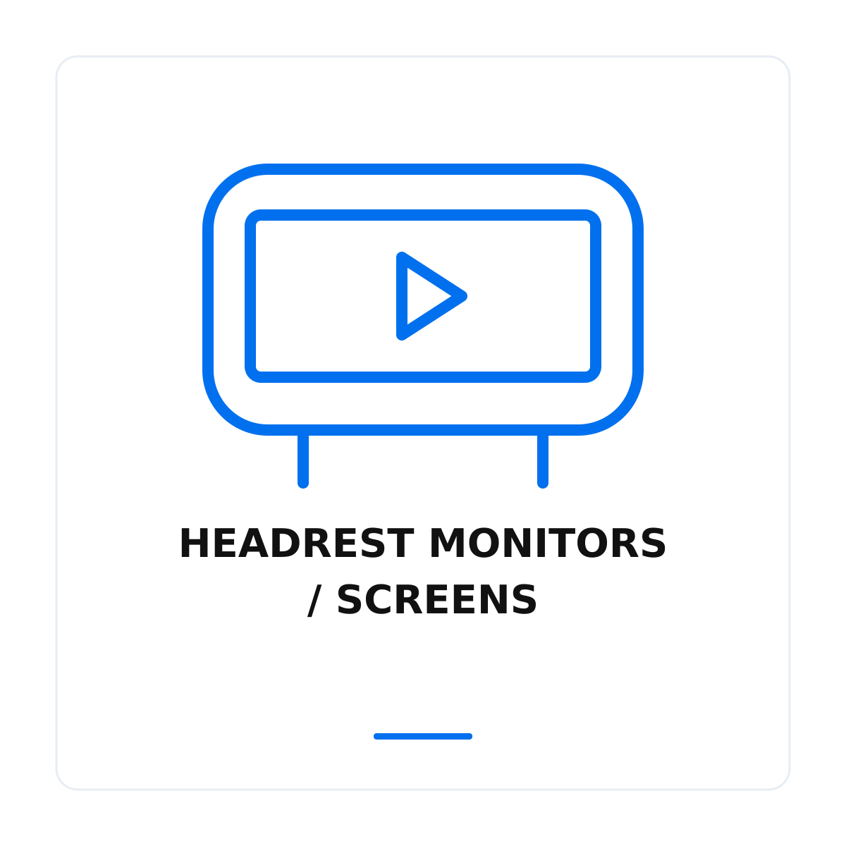 Blue line-art category graphic for Headrest Monitors / Screens.