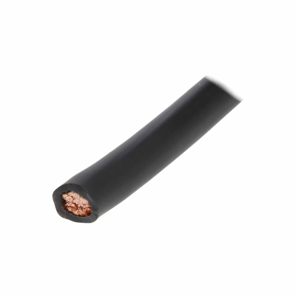 Opposite angle of a black cable end showing its stranded conductor