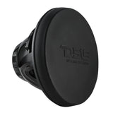 DS18 speaker with a black protective cover fitted over the front and its basket visible behind