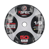 T-Spec copper power-wire spool label marked 1/0 AWG and 50 feet
