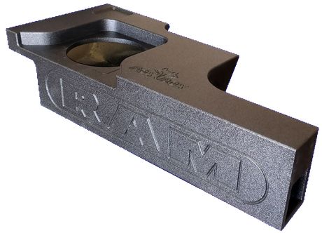 Angled FOX BOX enclosure with RAM lettering, a recessed single-speaker opening and stepped upper profile