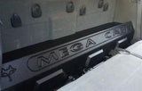 Fox Box enclosure with MEGA CAB lettering installed behind the rear seating area