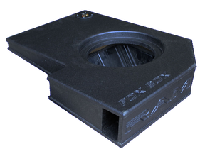 Angled FOX BOX enclosure with one speaker opening, a terminal cup and a rectangular side port