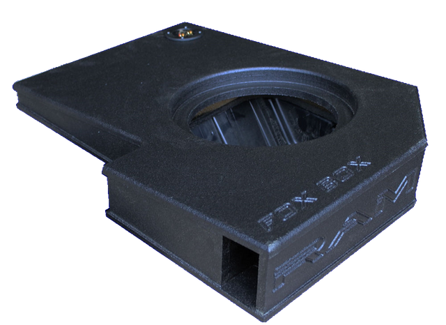 Angled FOX BOX enclosure with one speaker opening, a terminal cup and a rectangular side port