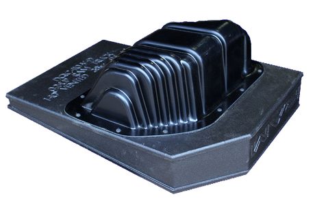 Reverse view of a FOX BOX enclosure with a ribbed magnet-clearance cover and RAM lettering