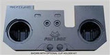 Fox Box enclosure graphic showing two speaker openings and an optional center cup-holder kit