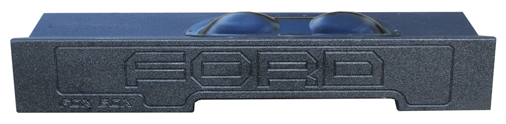 Black subwoofer enclosure with large FORD lettering on the front