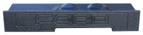 Black subwoofer enclosure with large FORD lettering on the front