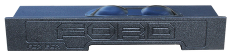 Black subwoofer enclosure with large FORD lettering on the front