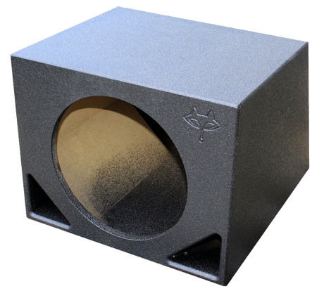 Single black Fox Box enclosure with a circular speaker opening and triangular corner ports