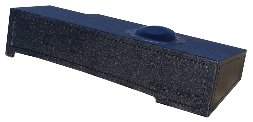 Long black subwoofer enclosure with one raised circular clearance section
