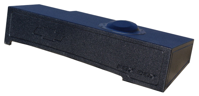 Long black subwoofer enclosure with one raised circular clearance section