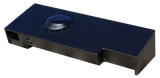 FOX BOX enclosure viewed from the raised magnet-cover side, showing two end ports and a terminal cup