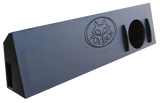 Black Fox Box enclosure with one round speaker opening, raised strips and a rectangular end port