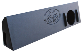 Black Fox Box enclosure with one round speaker opening, raised strips and a rectangular end port