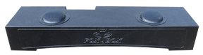 Long black Fox Box enclosure with two circular raised rear sections and a molded Fox Box logo
