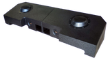 Underside of the Fox Box GM enclosure showing two rounded clearance sections, central ports and connection terminals
