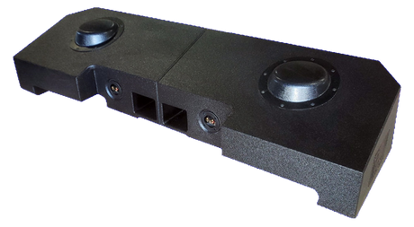Underside of the Fox Box GM enclosure showing two rounded clearance sections, central ports and connection terminals