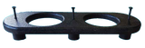 Dual-opening cup holder mounting plate with three bolts and cylindrical spacers