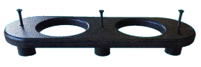 Dual-opening cup holder mounting plate with three bolts and cylindrical spacers