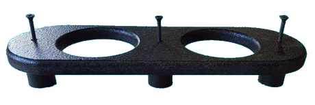 Dual-opening cup holder mounting plate with three bolts and cylindrical spacers