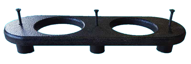 Dual-opening cup holder mounting plate with three bolts and cylindrical spacers