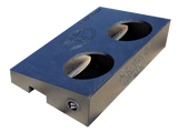 Angled underside of a Fox Box enclosure with two speaker openings, a Toyota emblem and a terminal cup
