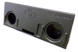Fox Box enclosure with a Toyota emblem, two round speaker openings and a rectangular lower port