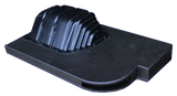 Black subwoofer enclosure with a molded underside, angled view